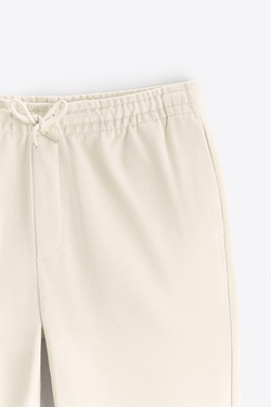 ZARA БРЮКИ EASY CARE С ПОЯСОМ НА ШНУРКЕ, ЭКРЮ