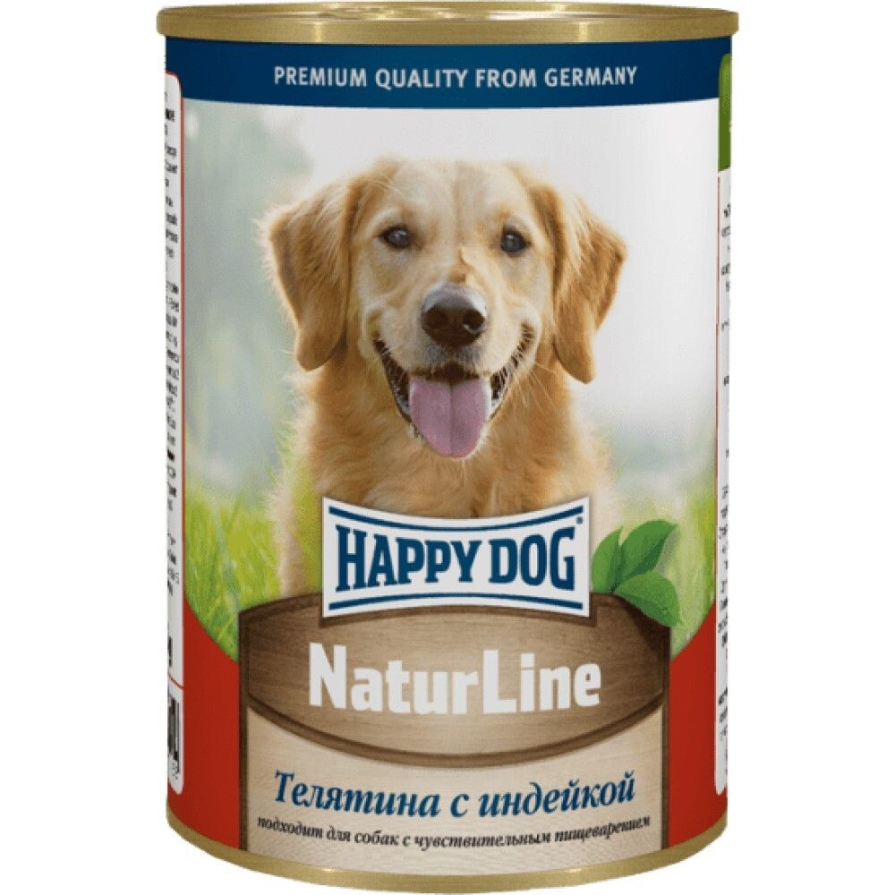 Happy Dog консервы для собак с телятиной и индейкой в желе (банка) (Россия) Natur Line