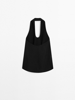 Massimo Dutti Топ с горловиной халтер и открытой спиной, черный