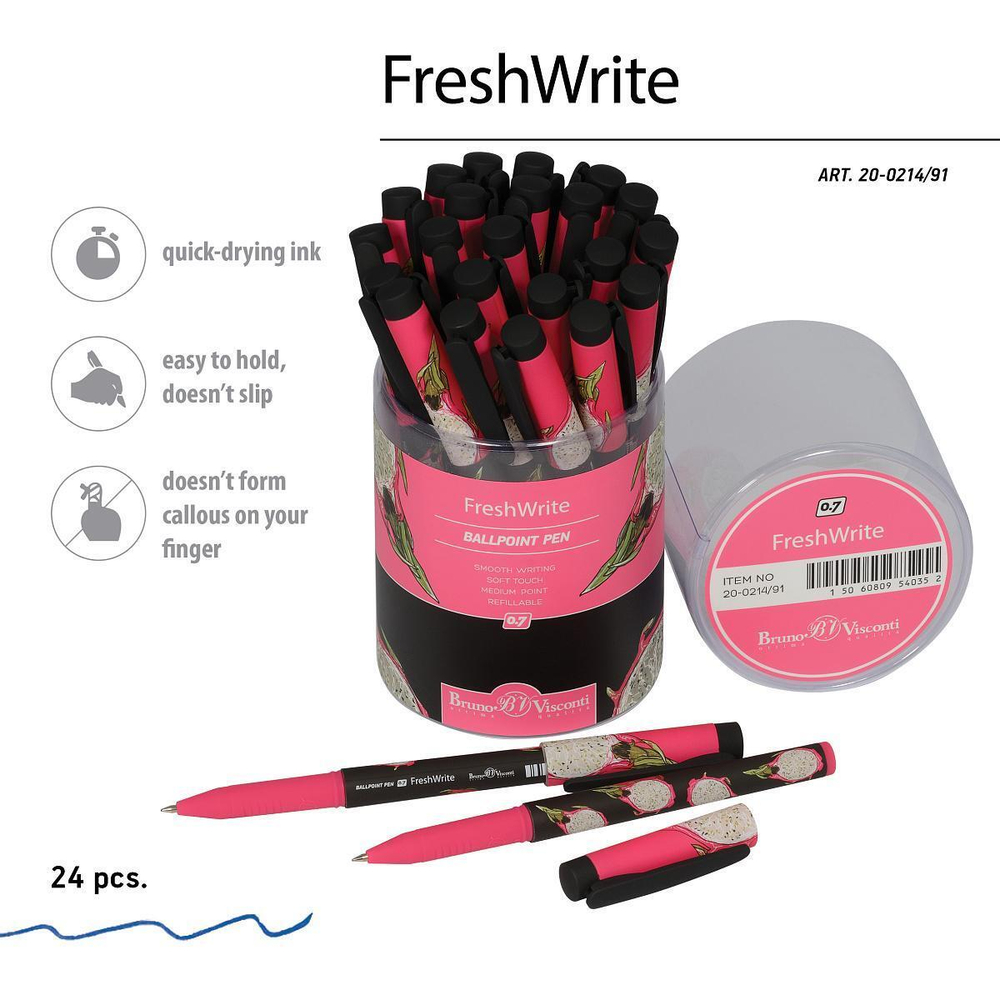 Ручка шариковая 0.7мм, синяя "FreshWrite. Fresh & fruity. Питахайя" (Bruno Visconti)