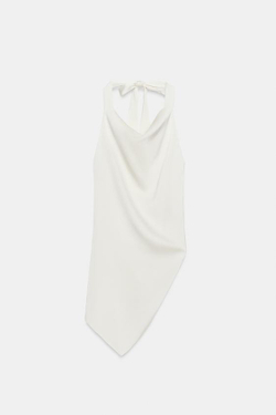 ZARA АТЛАСНЫЙ ТОП ХАЛТЕР АСИММЕТРИЧНЫЙ, ЖЕЛТОВАТО-БЕЛЫЙ