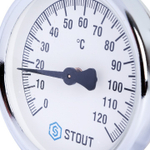 Термометр биметаллический накладной Stout с пружиной, корпус 80 мм, 0-120С