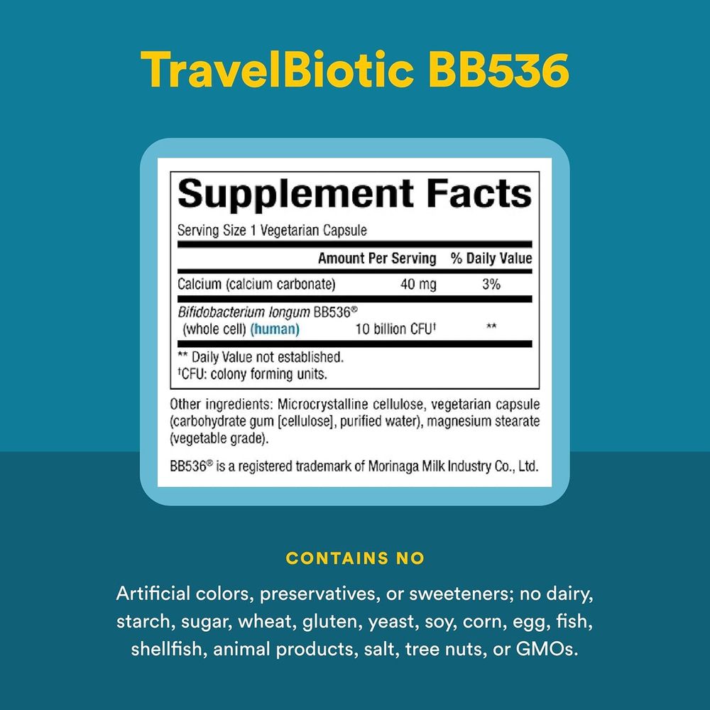 Natural Factors, Travel Biotic, BB536, 10 млрд КОЕ, 60 вегетарианских капсул
