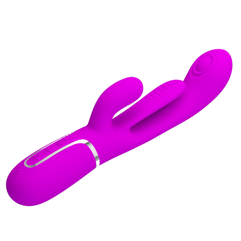 Розовый вибратор-кролик 22,2см с дополнительным язычком Pretty Love Triple Rabbit Multifuncional Vibrador BW-500041