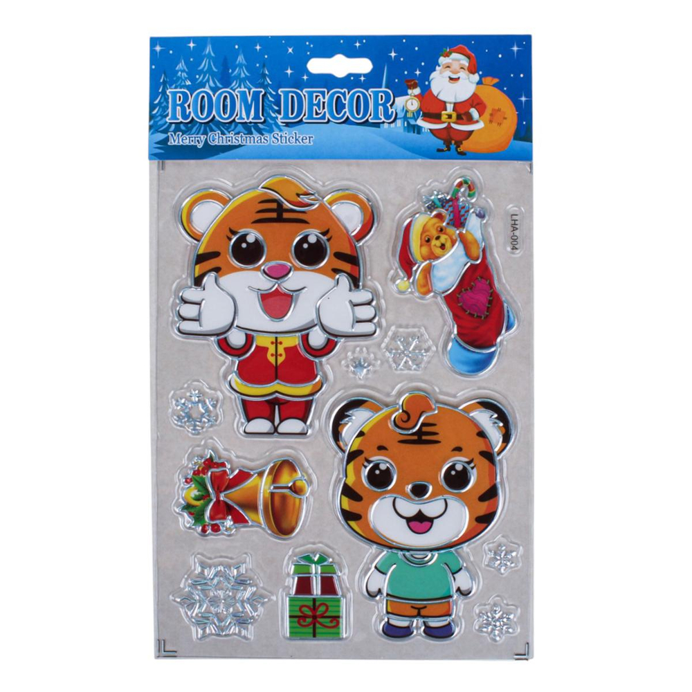 Наклейка новогодняя 16*27 см, 8 видов микс, пакет