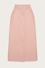 Розовая юбка-миди из эко-кожи