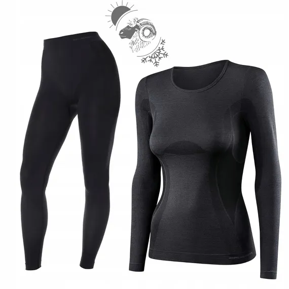 Термофутболка женская с длинным рукавом чёрная BRUBECK Comfort Wool LS1161W
