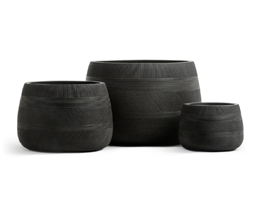 Кашпо TREEZ ERGO - серия Graphics - Низкая чаша - Чёрный графит