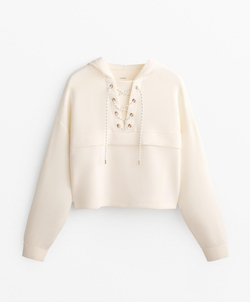 Oysho Толстовка мягкая на ощупь с перекрещивающимися шнурками и модалом, бежевый