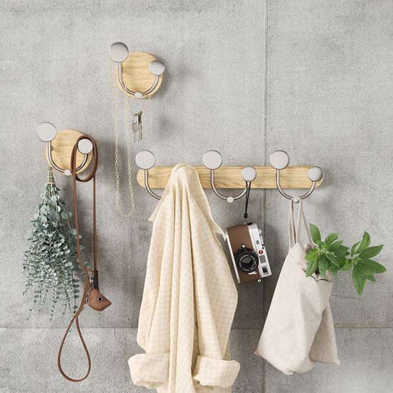 Вешалка настенная melody, 2 крючка, натуральное дерево/никель