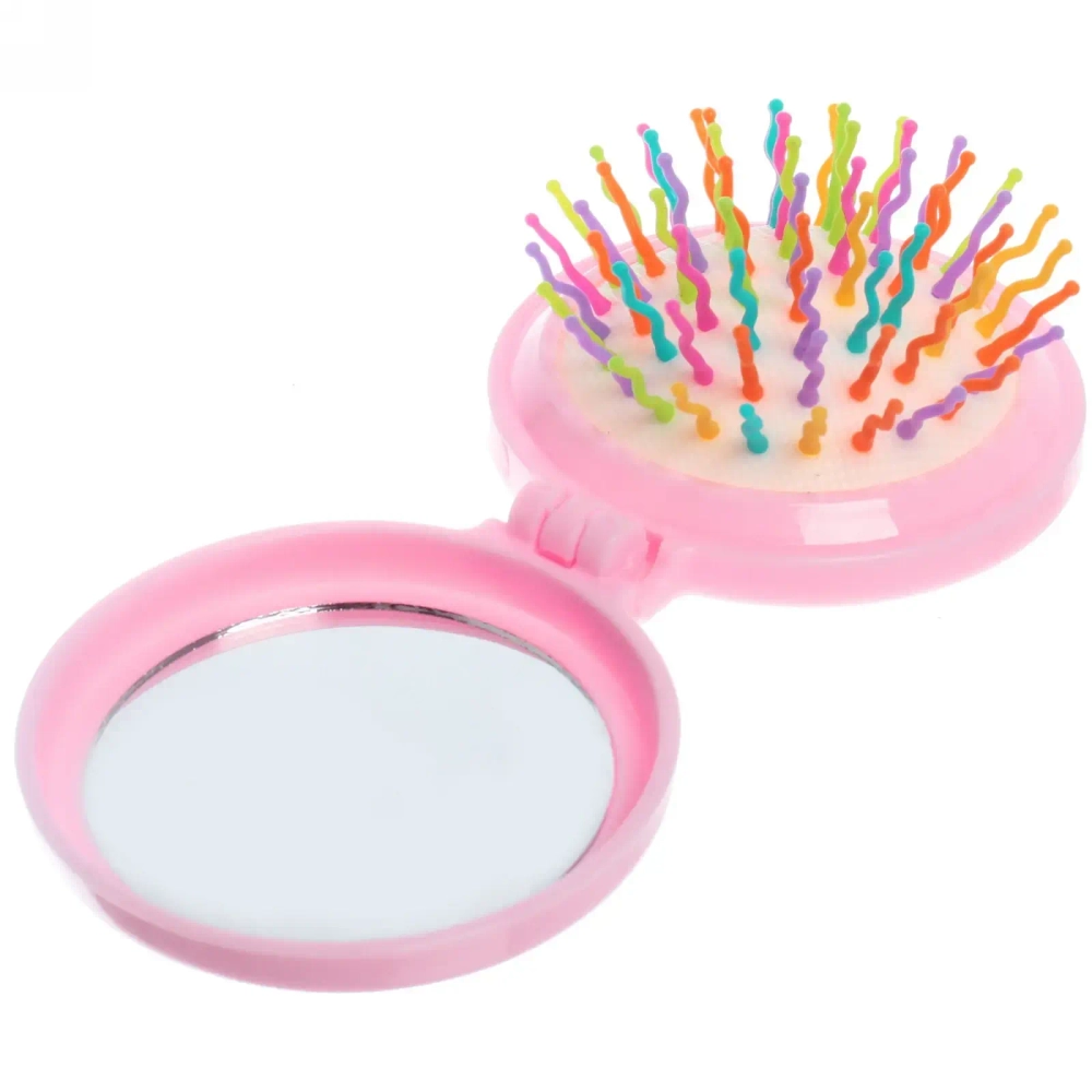 Расческа массажная детская складная «Barbariska» с зеркалом, единорожек, цвет микс, d-7см