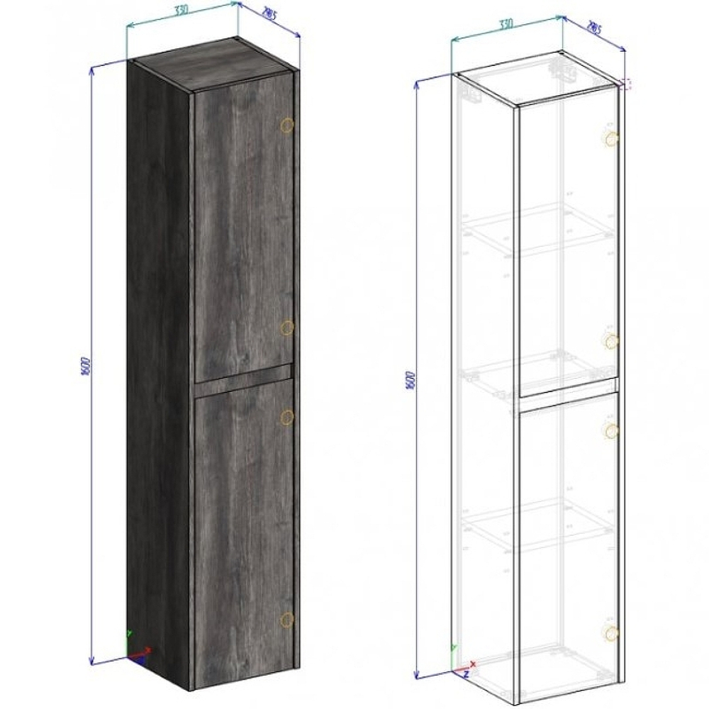Шкаф пенал BelBagno Kraft 33 KRAFT-1600-2A-SC-PP-L подвесной Pino Pasadena