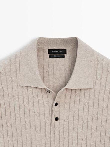 Massimo Dutti Свитер поло из смесового хлопка с узором «косы», песочный
