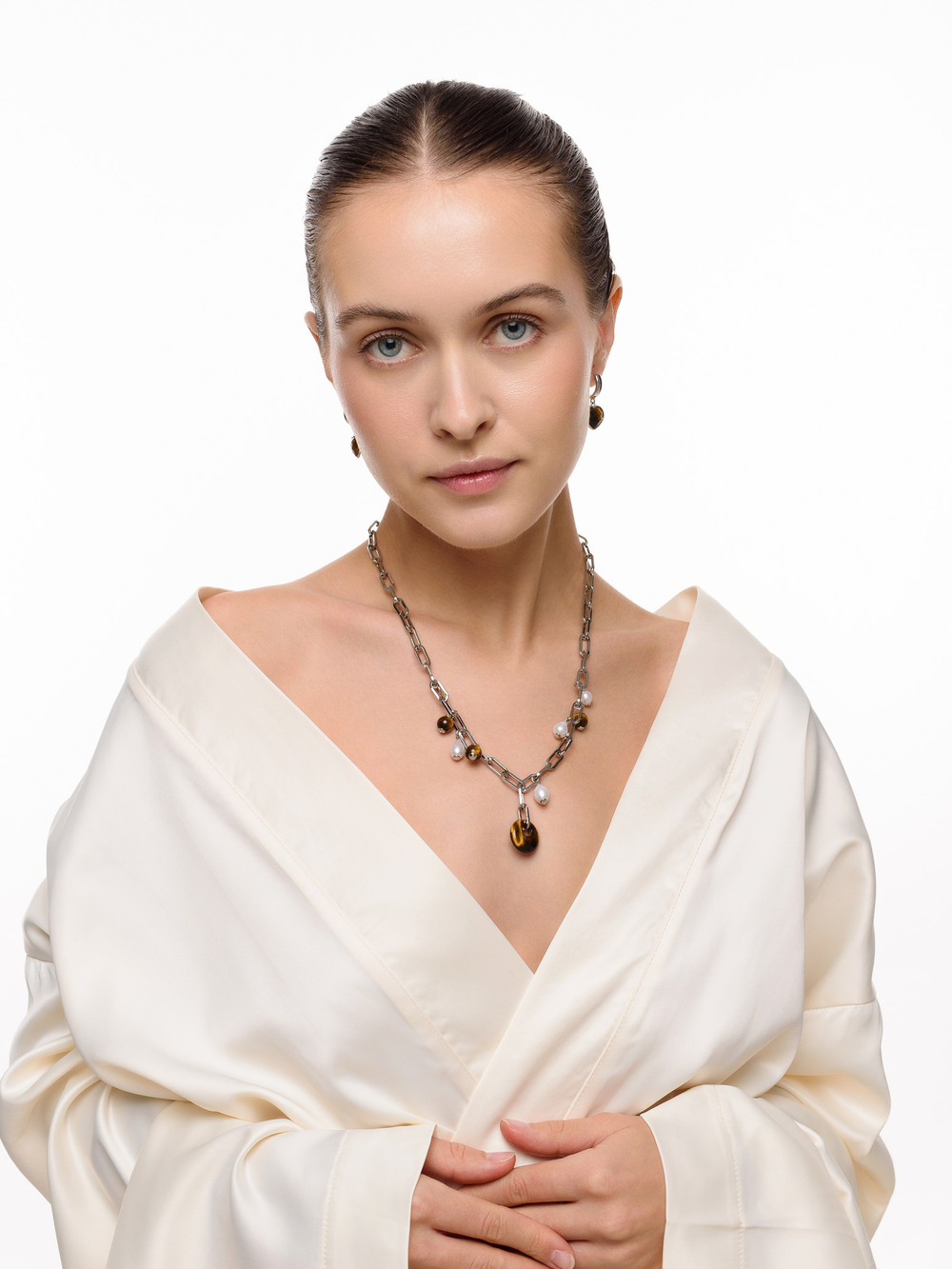 Колье "Tiger's eye pearl round"