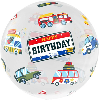 Шар с клапаном (18''/46 см) Сфера, Машинки, Прозрачный, Кристалл