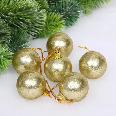 Новогодние шары 4 см (набор 6 шт) «Блестящее напыление», золото