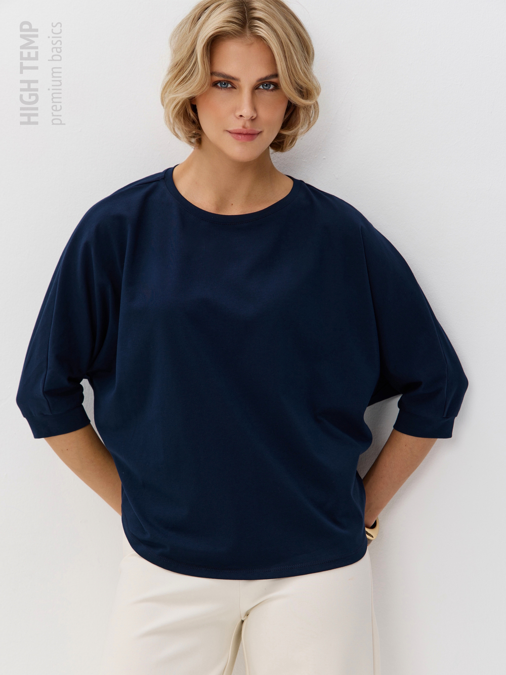 Свободная футболка летучая мышь с рукавом 3/4