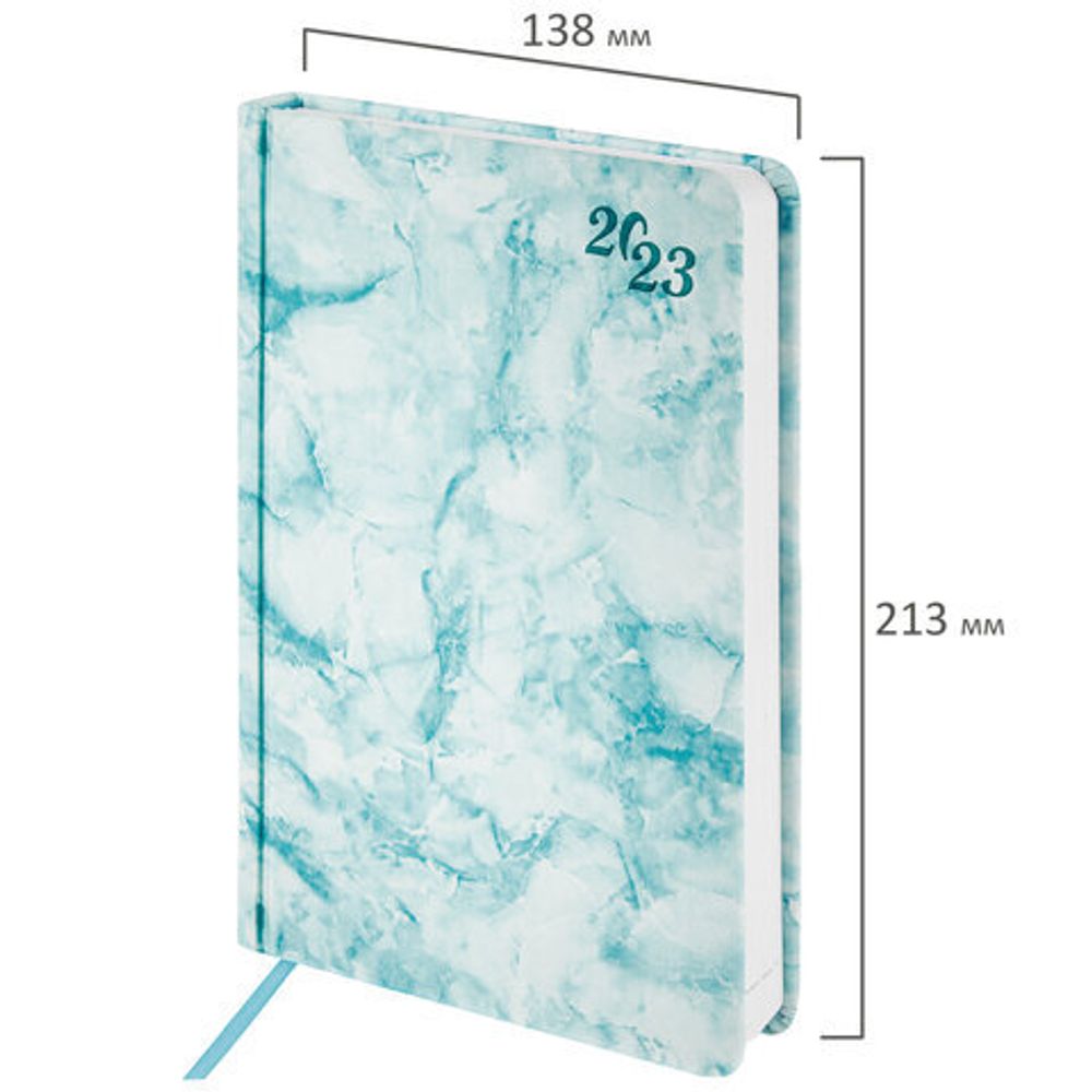 Ежедневник датированный 2023 А5 138x213 мм BRAUBERG "Marble", под кожу, синий, 114021