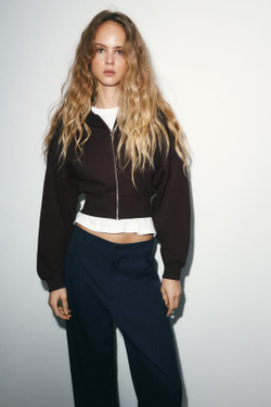 ZARA БРЮКИ BALLOON В ТОНКУЮ ПОЛОСКУ, МОРСКОЙ СИНИЙ