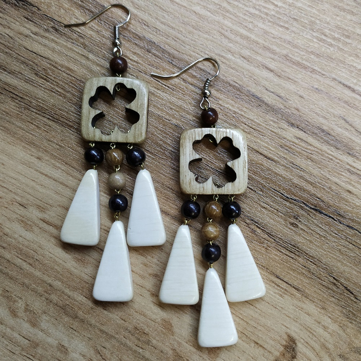 Серьги Клеверок 3 лапки, дерево, 20x70 мм 317496