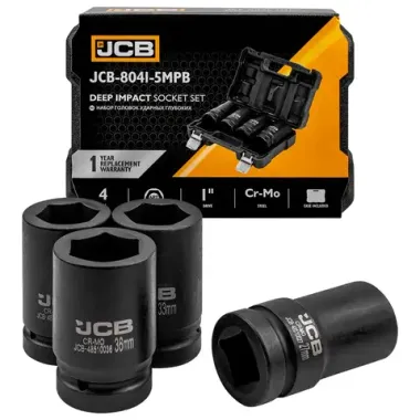 Набор головок ударных глубоких 4пр.,1''(6-гр)(27,32,33,36мм),в кейсе JCB JCB-8041-5MPB