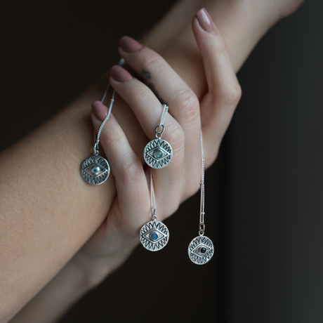 Подвеска ГЛАЗ с цепочкой, серебро/опал