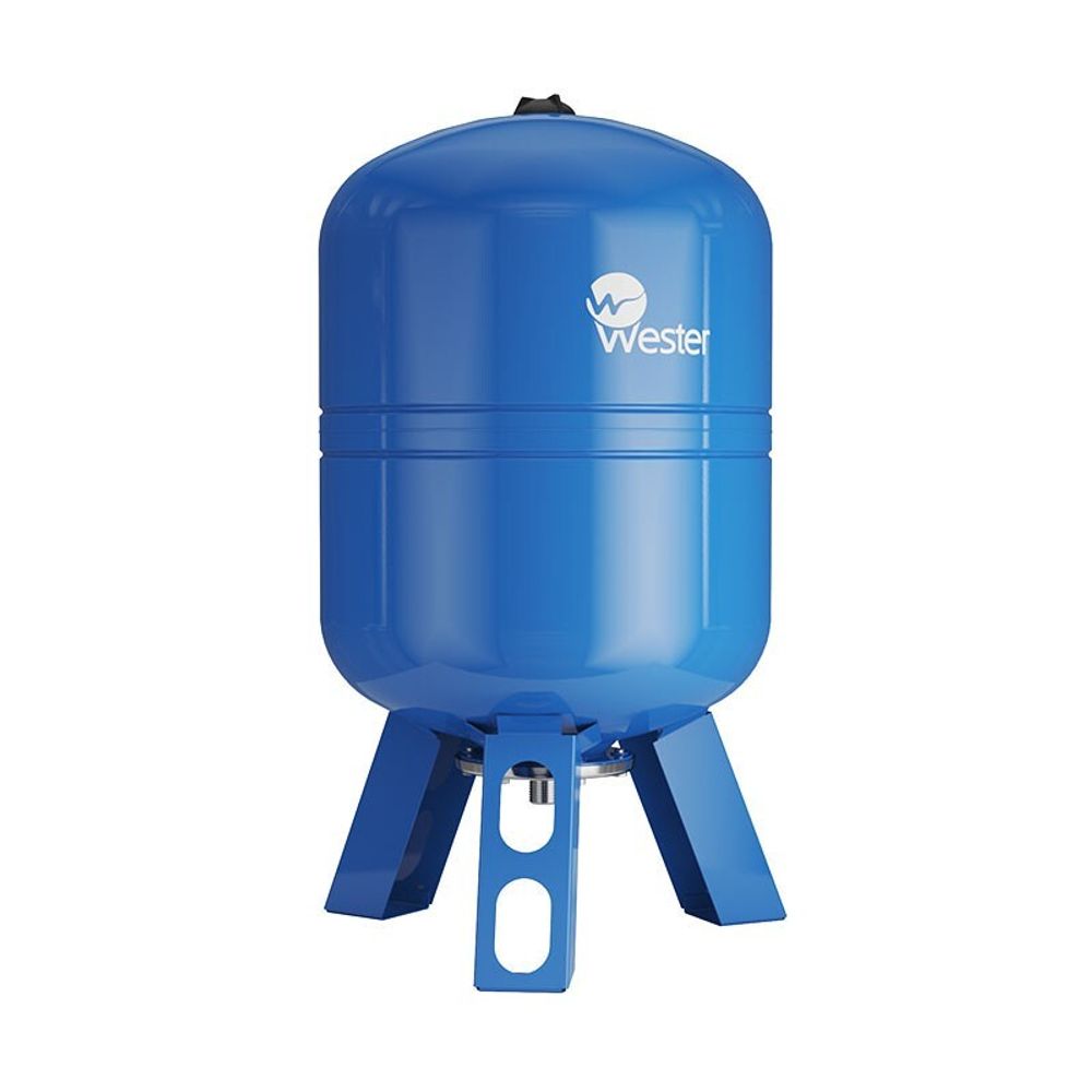 Гидроаккумулятор для водоснабжения WESTER WAV объём 50л, DN 25, PN 10, вертикальный, резьбовое-НР, G-1&#39;&#39;, с опорами, голубой, Россия