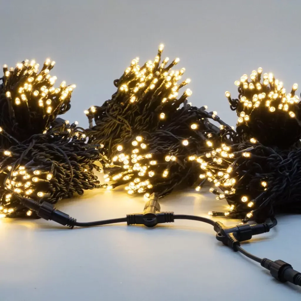 Комплект гирлянды на деревья 60 м., 3 луча по 20 м., 24V, 600 теплых-белых LED ламп, статика, черный каучук, IP54, LTC (ECO600-11-1WW)