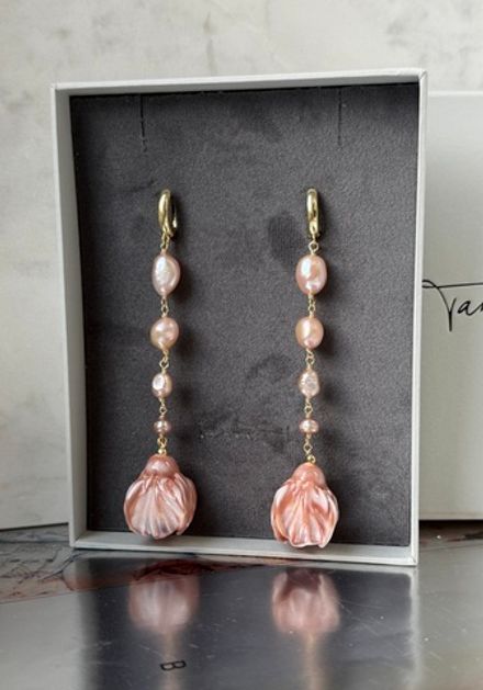 Серьги БУТОНЫ розовые облака