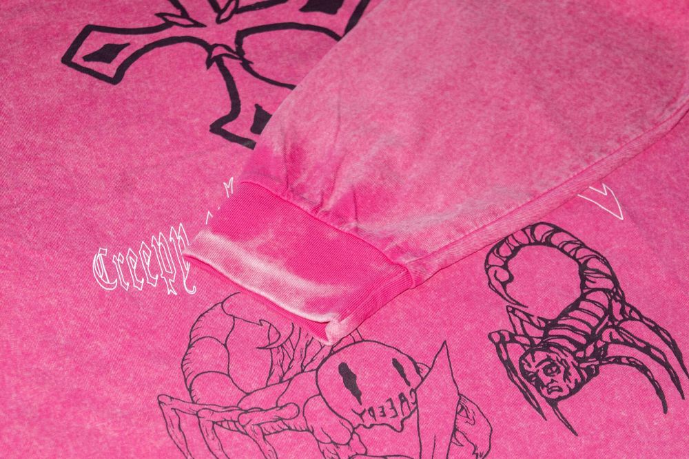 Лонгслив Creepy Clothing Скорпики garment dyed розовый