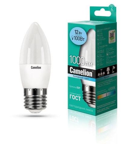 Лампа светодиодная LED12-C35/845/E27 12Вт 220В Camelion 13690
