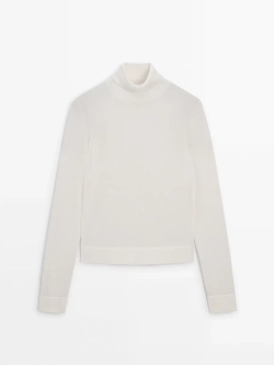 Massimo Dutti Свитер с высоким воротником, натуральный, кремовый