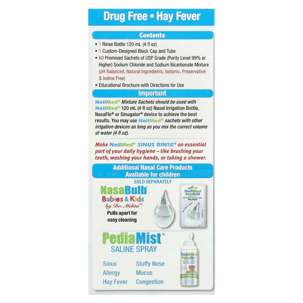NeilMed, Для детей, Sinus Rinse®, для детей от 2 лет, 1 флакон, 60 пакетиков с готовой смесью