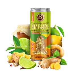 Имбирный эль ФИТНЕС Лайм+Женьшень+Мака 59NORTH, 330 мл, банка с фруктами