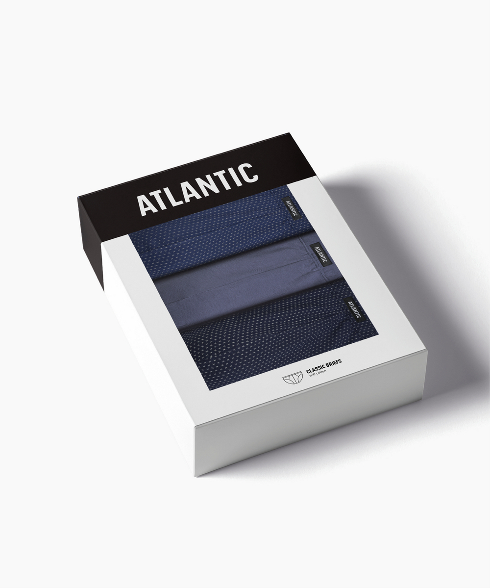 Мужские трусы слипы классика Atlantic, набор 3 шт., хлопок, кобальтовые + деним + темно-голубые, 3MP-202