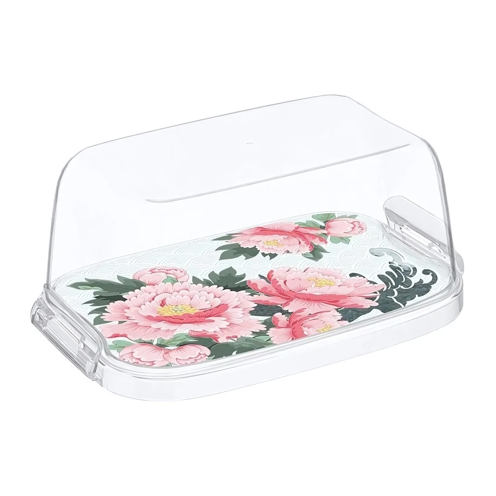 Масленка "Bergamo" с декором "Сад пионов" (бесцветный)