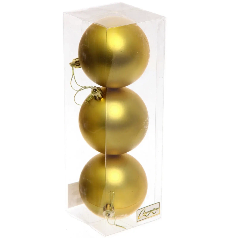Новогодние шары 8 см (набор 3 шт) «Матовый», золотой