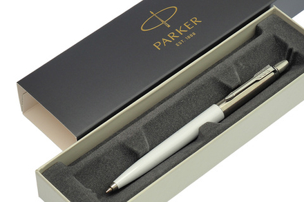 Ручка шариковая "Jotter White Chrome" Parker кнопочный механизм синяя 1мм корпус белый/хром пластик/сталь в подарочной упаковке