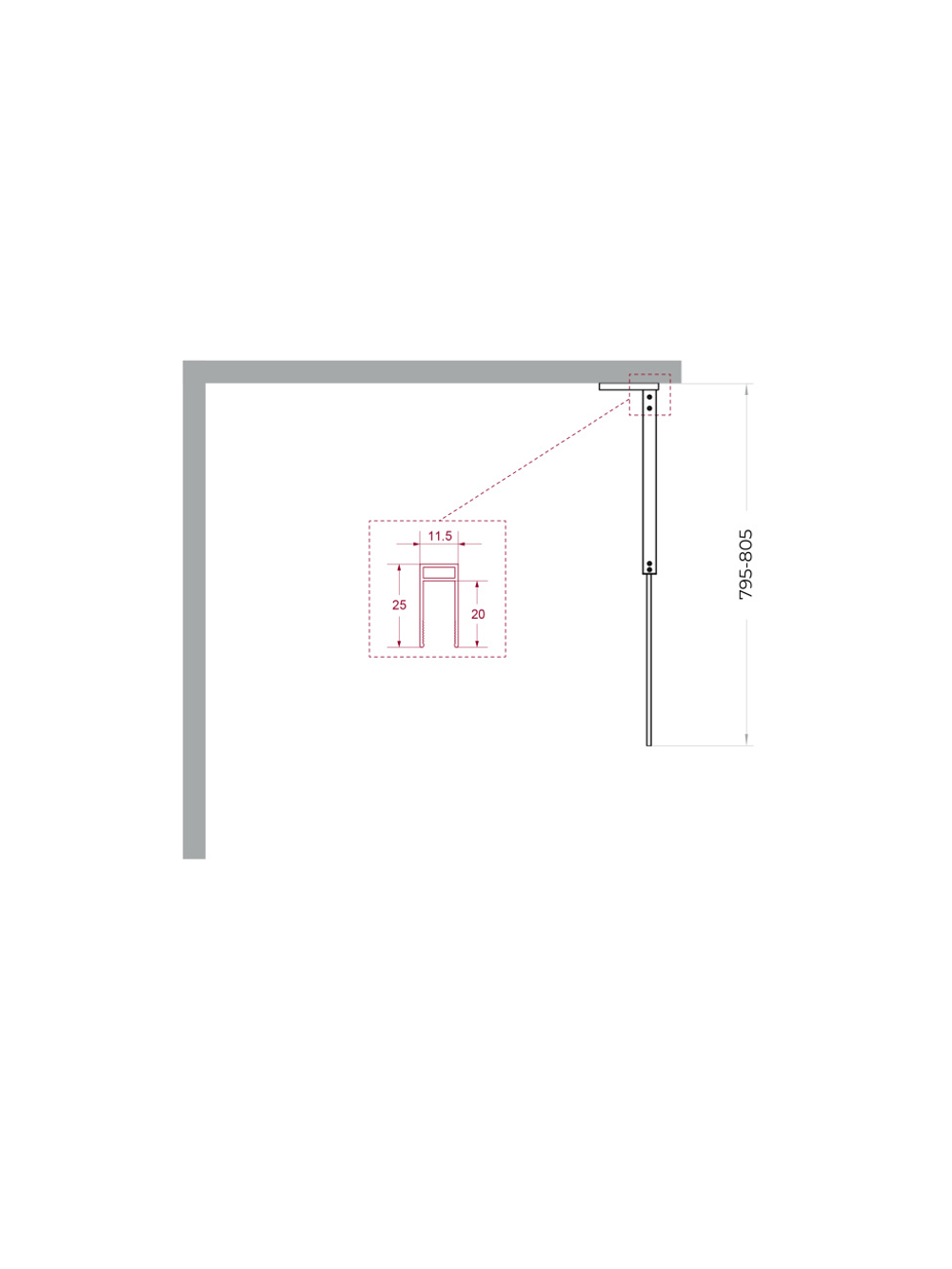 Душевая перегородка BelBagno UNO-L-1-TB-80-C-GM профиль оружейная сталь, стекло прозрачное