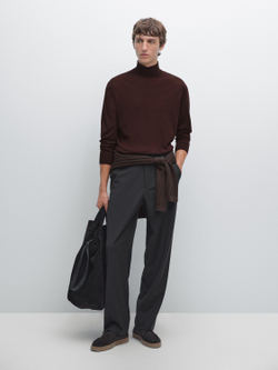 Massimo Dutti Трикотажный свитер из смесовой шерсти с высоким воротником, бордо