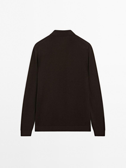 Massimo Dutti Свитер поло с молнией, коричневый