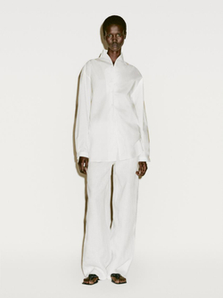 Massimo Dutti Струящиеся брюки прямого кроя с вытачками - Limited Edition, кремовый