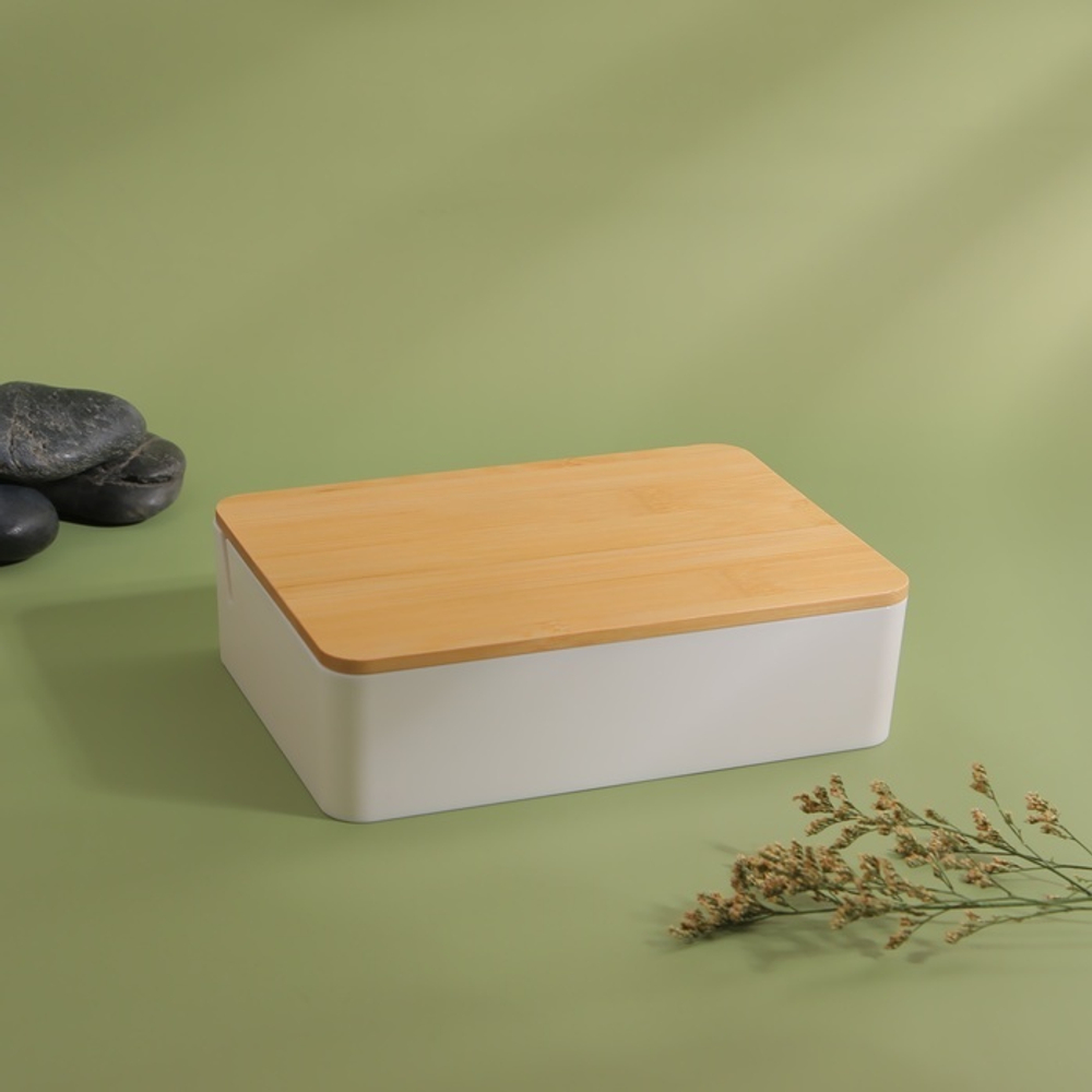 Органайзер для хранения Bamboo, шкатулка для украшений с зеркалом, 4 секции, 18×13×5 см, белый, кори