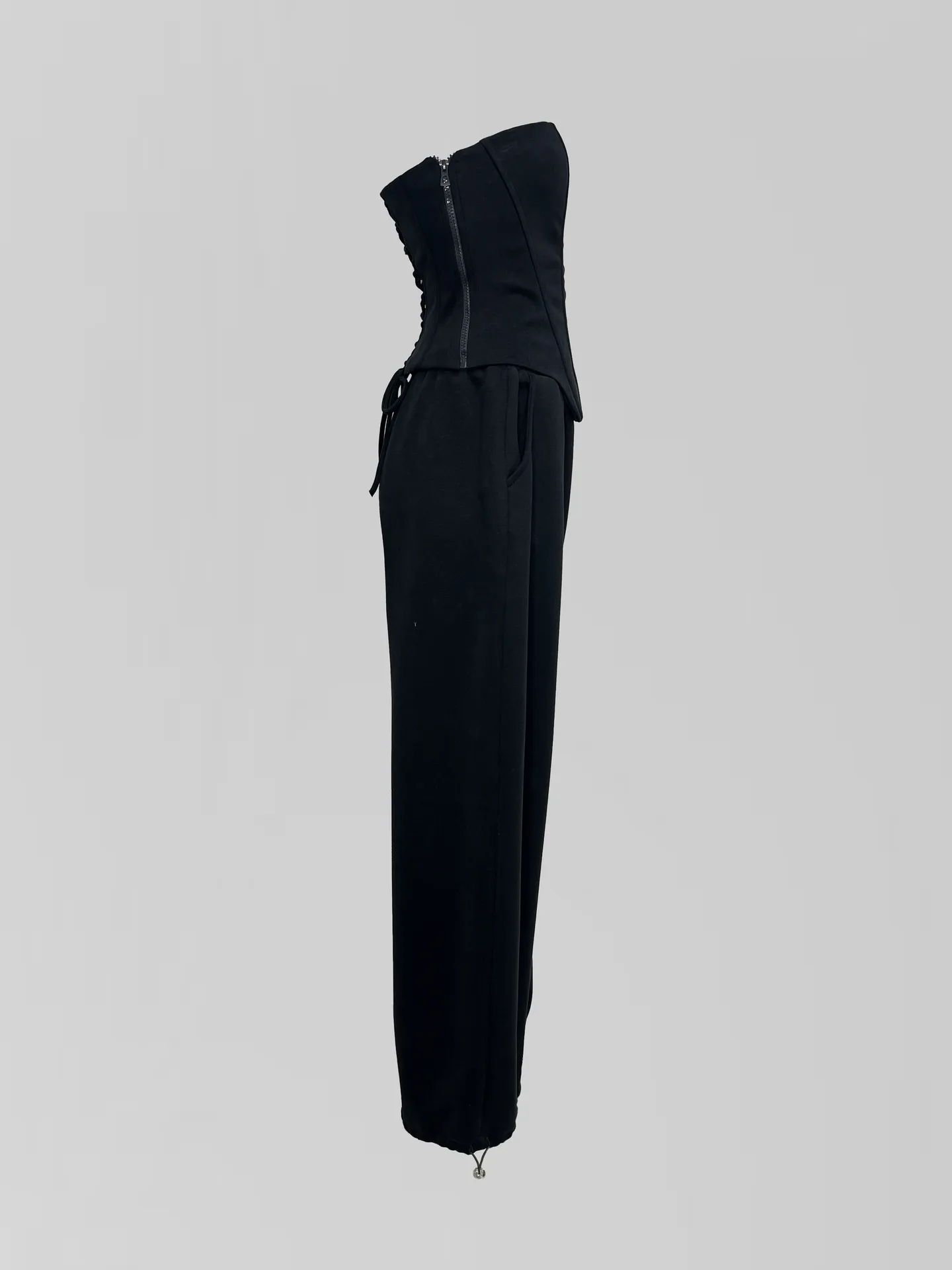 Костюм-тройка Agdali Brand 1023 спортивный из укороченной зип-кофты, широких штанов и корсета