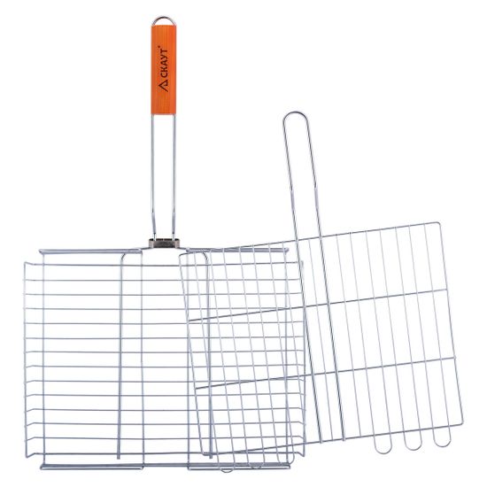 Решетка для гриля глубокая 38х30х6 см. из хромированной стали СКАУТ СК-0705 с деревянными ручками