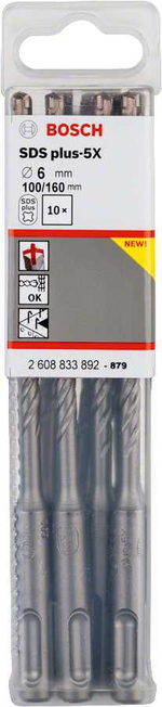 Бур по бетону Bosch SDS plus-5X 6x100x160 мм, 10 шт. 2608833892