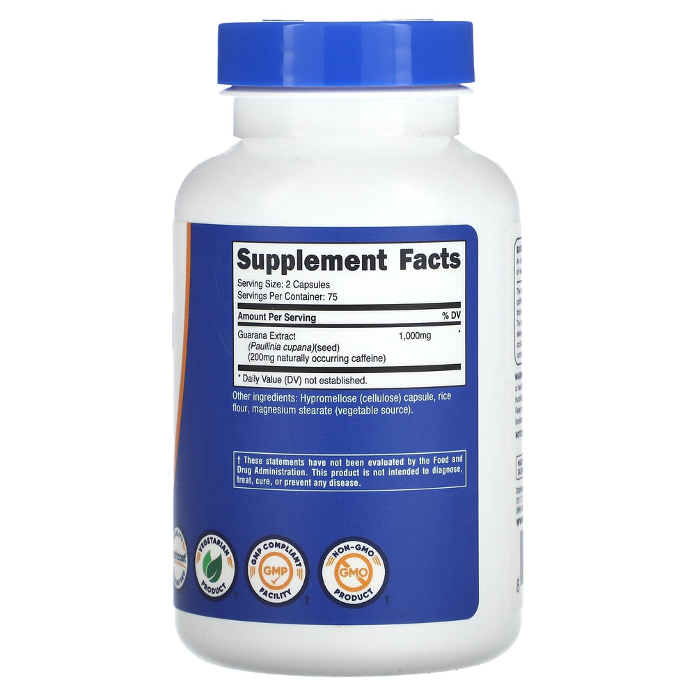Nutricost, Гуарана, 150 капсул (500 мг в каждой капсуле)