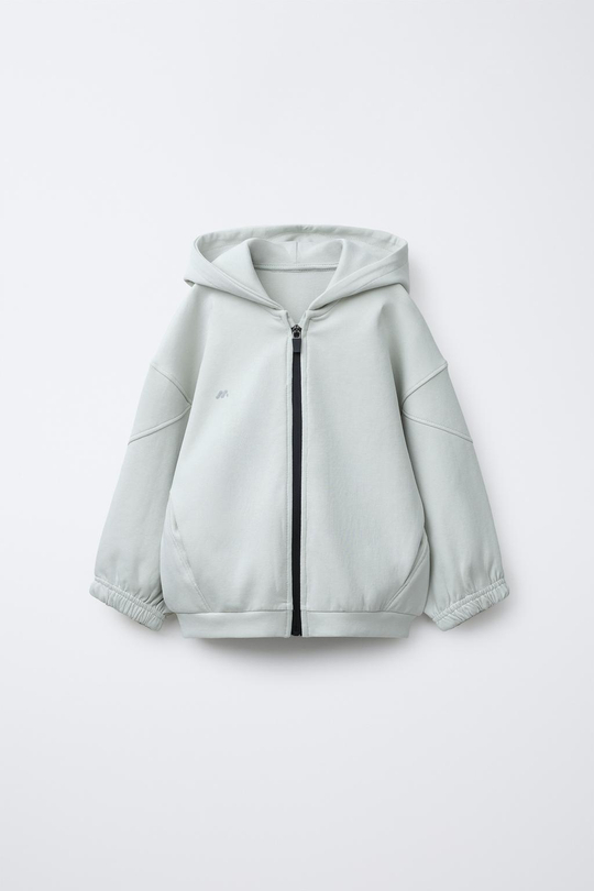 ZARA ТОЛСТОВКА INTERLOCK С КАПЮШОНОМ, МОЛНИЕЙ И ЛОГОТИПОМ, КАМЕННО-СЕРЫЙ