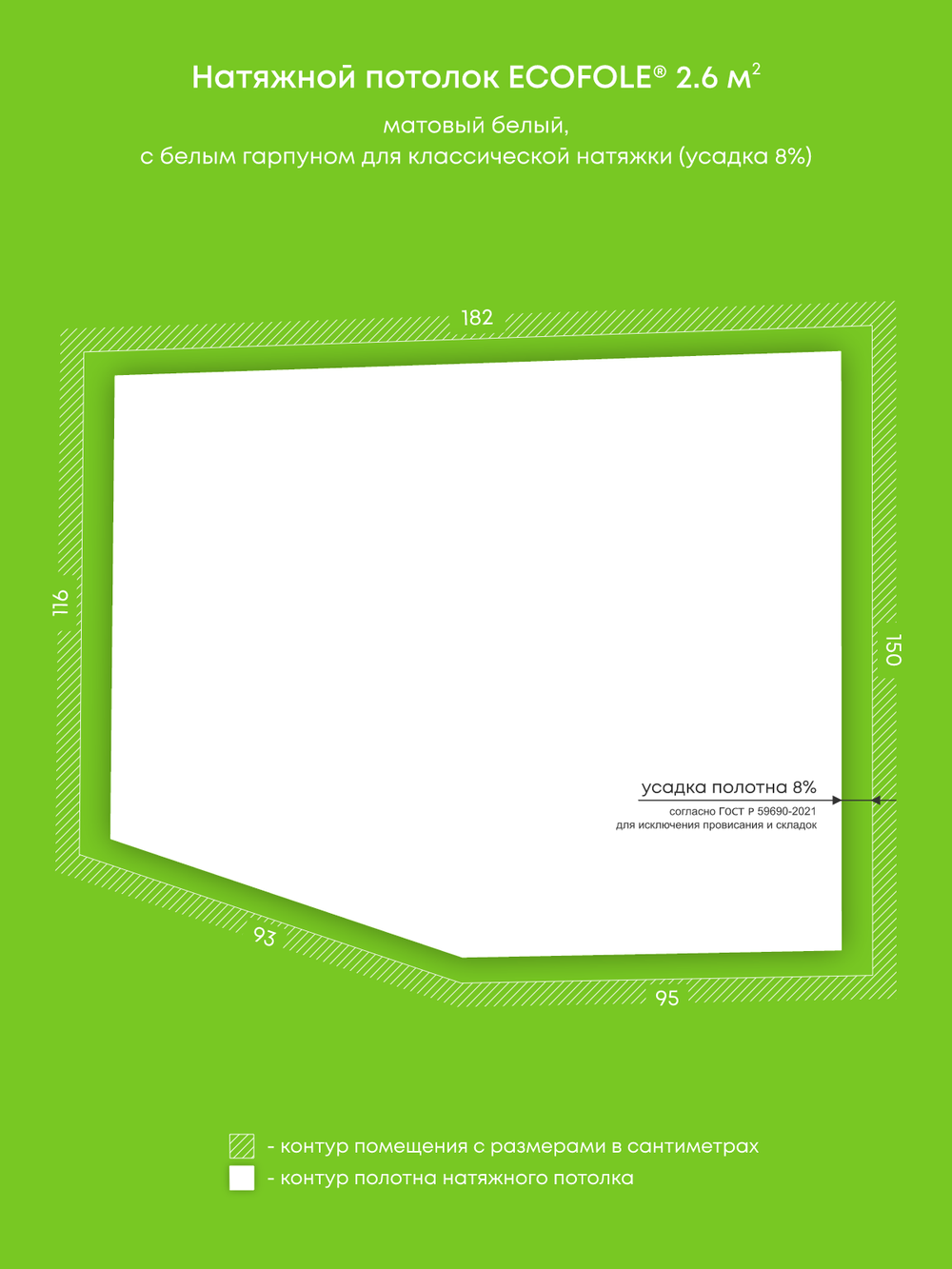 Матовый натяжной потолок 2.6 м2