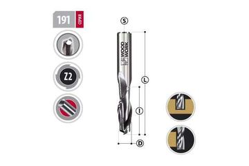 Фреза спиральная s=8 мм, d=8 мм, i=22 мм, l=60 мм, z=2 up cut + dlc WOODWORK 191.2260.8D